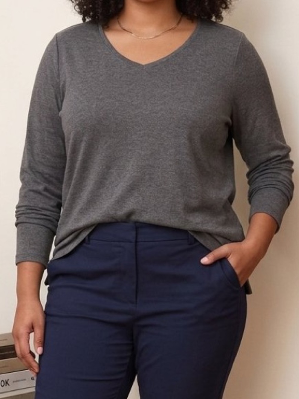 TALBOTS Heather Gray Long Sleeve V-Neck Tee 1X EUC